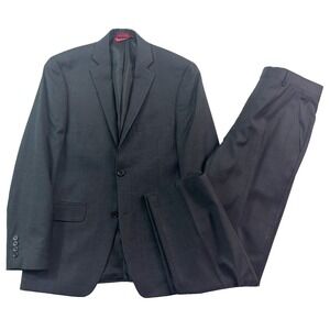 Alfani 36S 32x20 2pc Pant Suit Charcoal Glen Plaid 100% Wool Slim Fit Modern